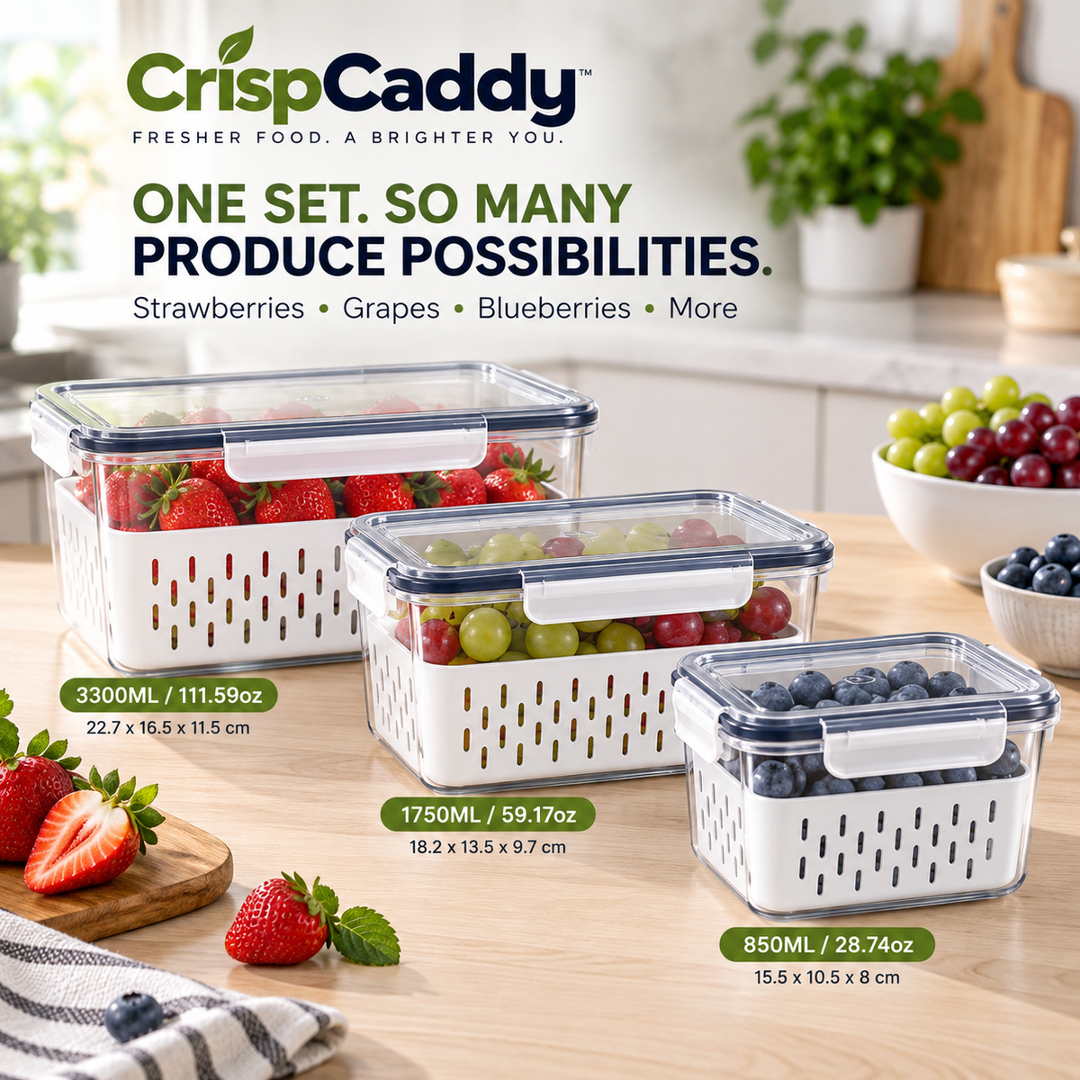 CrispCaddy™ Fresh Produce Storage Containers